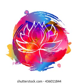 Logo for yoga studio or meditation class. Spa logo design elements. Meditation concept. Silhouette lotos. Vector illustration for t-shirt print 