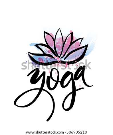 Logo for yoga studio or meditation class. Spa logo design watercolor elements. Meditation concept. Silhouette lotos. Vector illustration for t-shirt print.