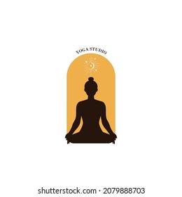 Logo for yoga studio. Padmasana or lotus yoga pose. Vector illustration.