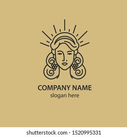 Logo of the young goddess of nature. Wine logo. Vineyard.