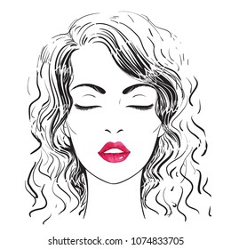 
Logo. Young woman face. Vector illustration.