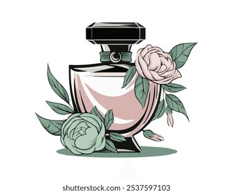 El logotipo de su perfumería presenta una silueta de botella de perfume minimalista pero elegante, adornada suavemente con delicados acentos florales. Estos adornos florales se elaboran cuidadosamente para resaltar 