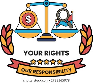 Logo de "Tus derechos" con una balanza y una lupa. El logotipo está diseñado para transmitir la idea de justicia y equidad