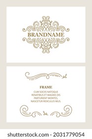 Logo.Elegant element for design template, place for text. Floral border. Lace decor for birthday and greeting card, wedding invitation. Vector decorative frame.