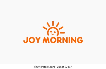 logogram combination illustration pictogram happy sunrise and text JOY MORNING in simple modern style