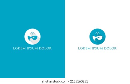 Vektorgrafik-Logo-Design für Piktogramm-Kombinationshaus und See in einfachem, modernem Stil