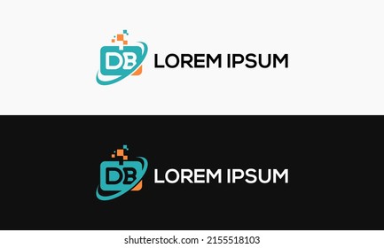 logogram pictogram, combination monogram initial D and B with technology theme graphic, pixel byte data