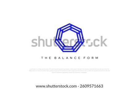 logomark, pictogram logo for geometric balance heptagon shape in blue color.