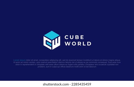 logomark, pictorial logo, logogram, pictogram logo combination cube hexagon shape and letter C W