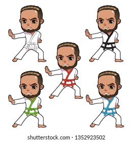 Logo/mascot of a Kung fu guy in white clothes with different color belts