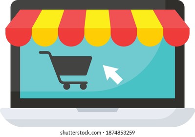 Logon on For Shopping Concept, Laptop with Cart Sign Vector Color Icon Design, Winter Fall Sales Elements Symbol on white background, Year End Promotion Sign, Shopping Season Discount Template,