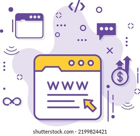Logon to Web App, www click vector icon design, Cloud computing and Internet hosting services Symbol on White background, Web Site Address Stock illustration, Website Browser with Cursor Concept