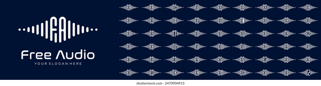 logos audio combined letter F with letters from A to Z and numbers from 1 to 9. vector illustration
