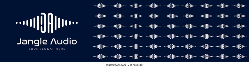 logos audio letra J combinada con letras de la A a la Z y números del 1 al 9. Ilustración vectorial