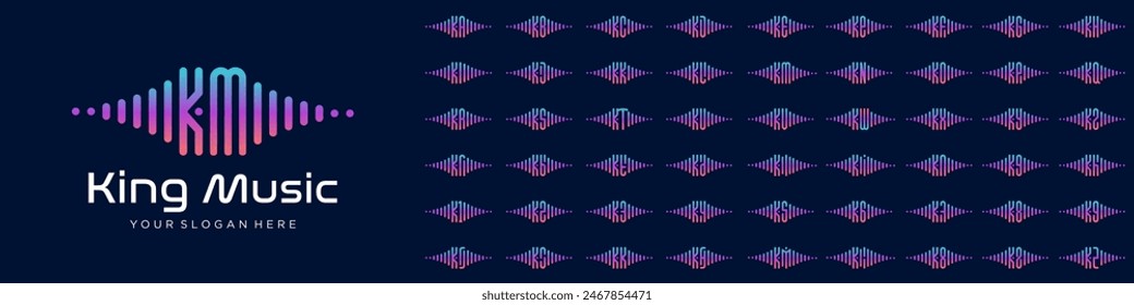 logos audio combined letter K with letters from A to Z and numbers from 1 to 9. vector illustration