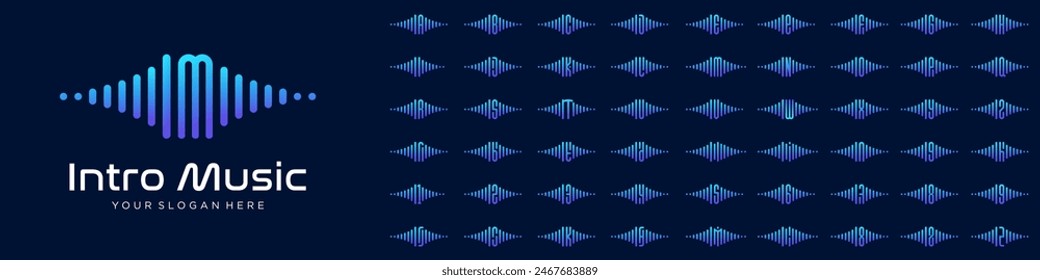 logos audio combined letter I with letters from A to Z and numbers from 1 to 9. vector illustration