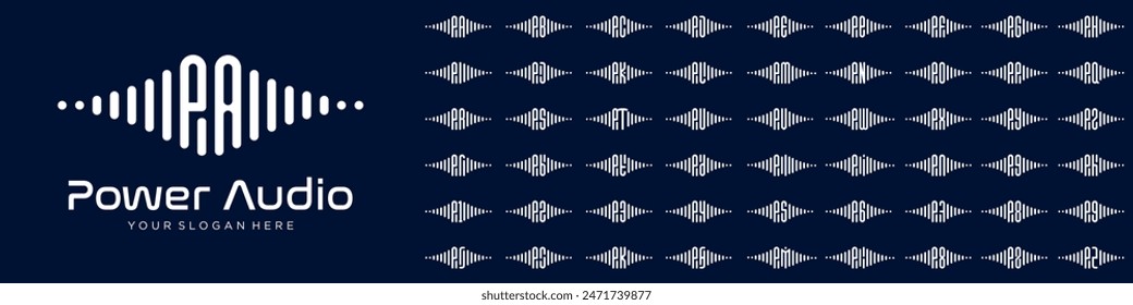 logos audio combined letter P with letters from A to Z and numbers from 1 to 9. vector illustration