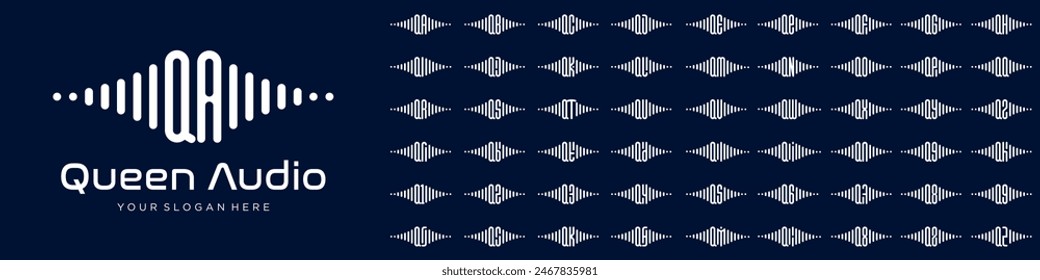 logos audio combined letter Q with letters from A to Z and numbers from 1 to 9. vector illustration