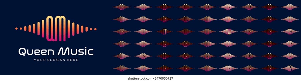 logos audio combined letter Q with letters from A to Z and numbers from 1 to 9. vector illustration