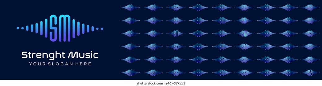 logos audio combined letter S with letters from A to Z and numbers from 1 to 9. vector illustration