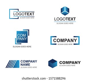 Logos in blue with square shapes