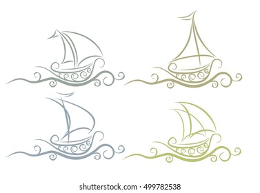Logos boats with wave. 