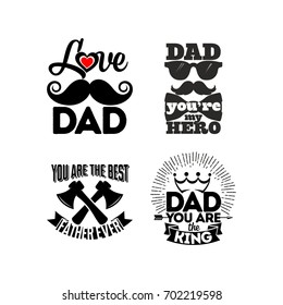 Logos and cards with typography about the dad. Happy Father's Day