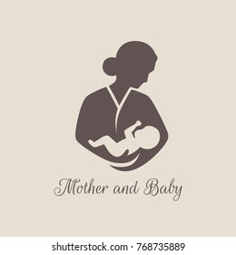 Logos of child care, Breastfeeding, motherhood and childbearing. Mother and baby.