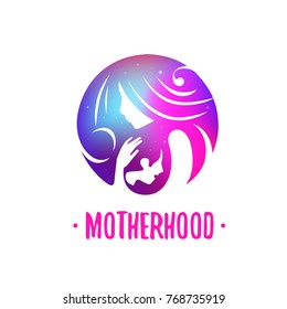 Logos of child care, Breastfeeding, motherhood and childbearing. Mother and baby.