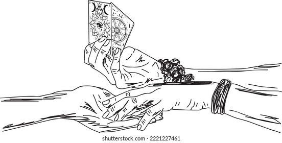  Astrology logos, clipart, and symbols A fortune teller reads the card. A fortune-teller's palmistry,   female hands of fortune teller reading Tarot cards, Fortune teller is reading a future by tarot 