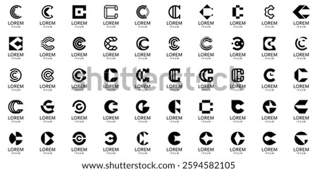 Logos collection with letter C. Geometric abstract logos. Icon design