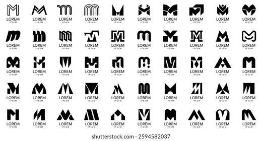 Logos collection with letter M. Geometric abstract logos. Icon design