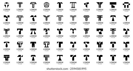 Logos collection with letter T. Geometric abstract logos. Icon design