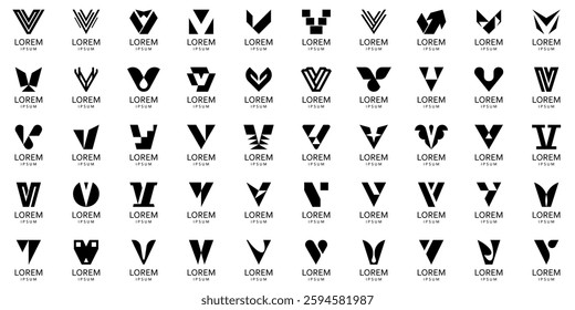 Logos collection with letter V. Geometric abstract logos. Icon design