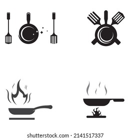 Logos for cooking utensils, cooking pots, spatulas and cooking spoons. Using vector design concepts.