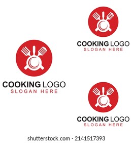 Logos for cooking utensils, cooking pots, spatulas and cooking spoons. Using vector design concepts.