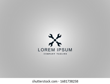 
logos with cross wrenches that cross each other in a modern and simple style