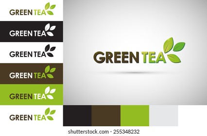 logos design whit leaves- Green tea