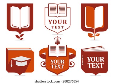 Logos education. Learn set. Learning vector logotype. Book icons collection.