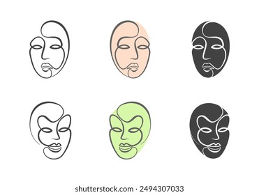 Logos mit Gesichtern im Line-Art-Stil. Diese Logos können für Branding, Design-Elemente und künstlerische Projekte verwendet werden.