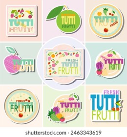 Logos for fruit and vegetable store Fresh tutti frutti vintag style