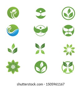 Logos of green Tree leaf ecology nature element vector