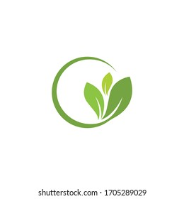 Logos der Vektorillustration des grünen Baumblattes für Ökologie