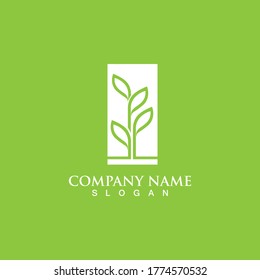Logos von grünen Baumblätterökologie, Naturelement Vektorgrafik