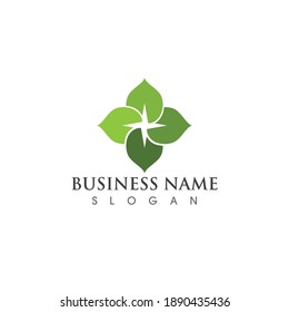 Logos von grünen Baumblätterökologie, Naturelement Vektorgrafik