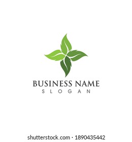 Logos von grünen Baumblätterökologie, Naturelement Vektorgrafik