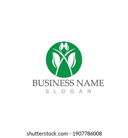 Logos von grünen Baumblätterökologie, Naturelement Vektorgrafik