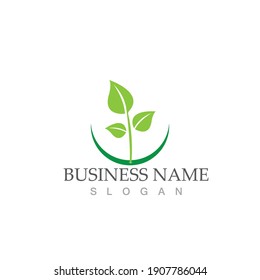 Logos von grünen Baumblätterökologie, Naturelement Vektorgrafik
