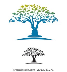 Logos of green Tree leaf ecology nature element vector with face people