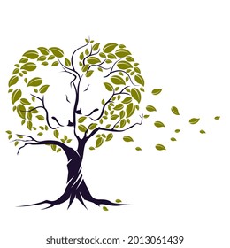 Logos of green Tree leaf ecology nature element vector with two head lion